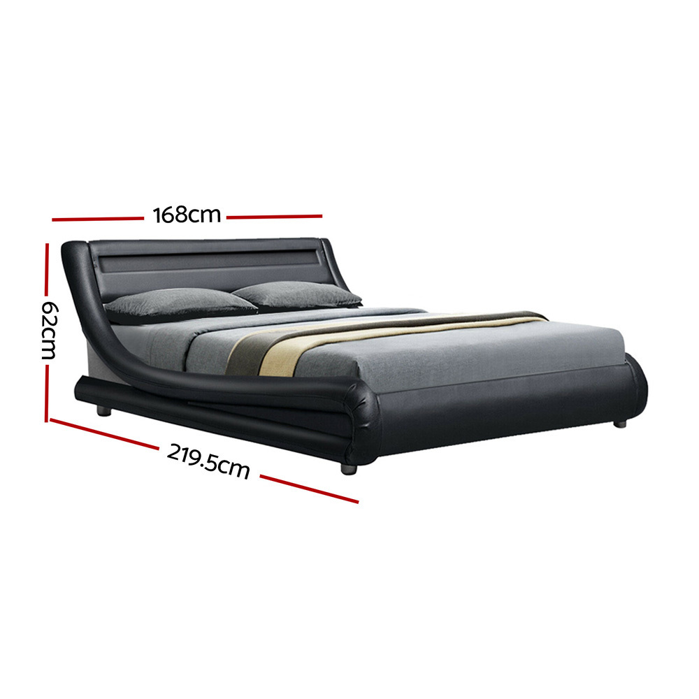 Artiss LED Bed Frame Queen Size Base Mattress Platform Black Leather ...