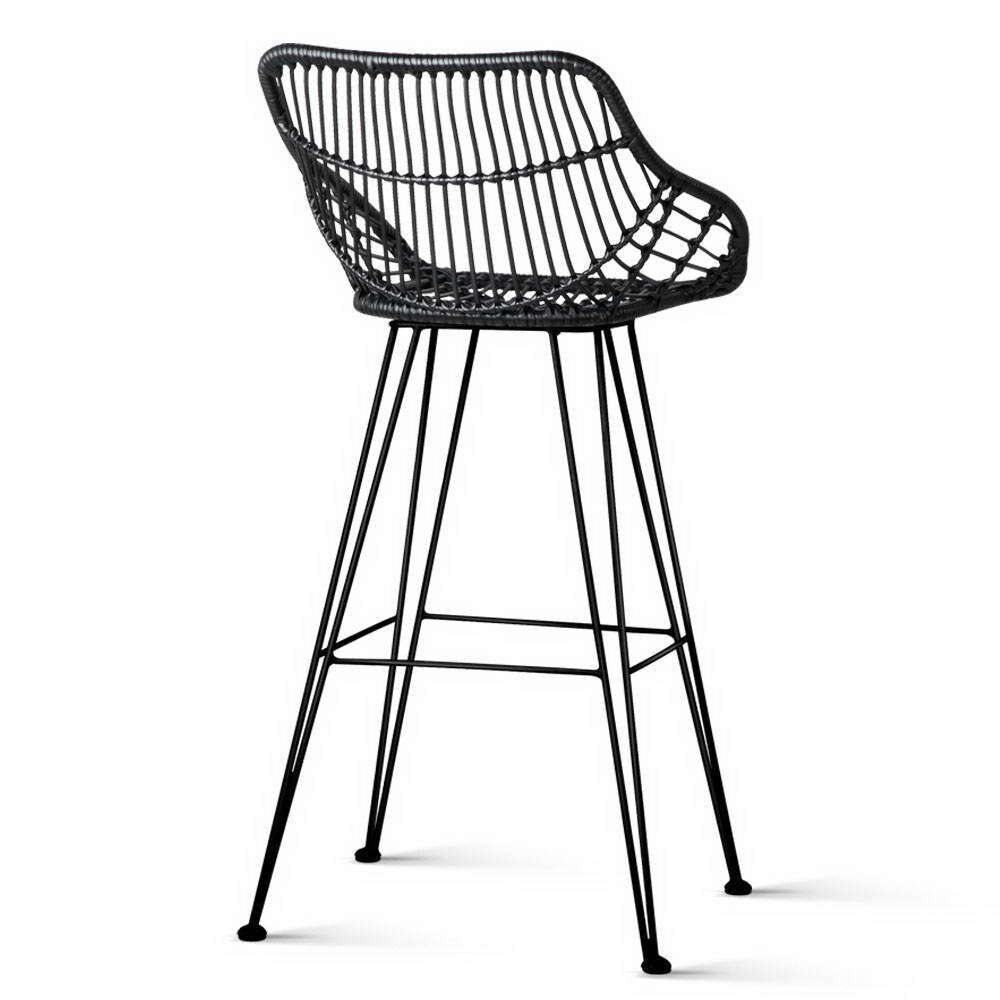 Artiss Set of 2 PE Wicker Bar Stools - Black