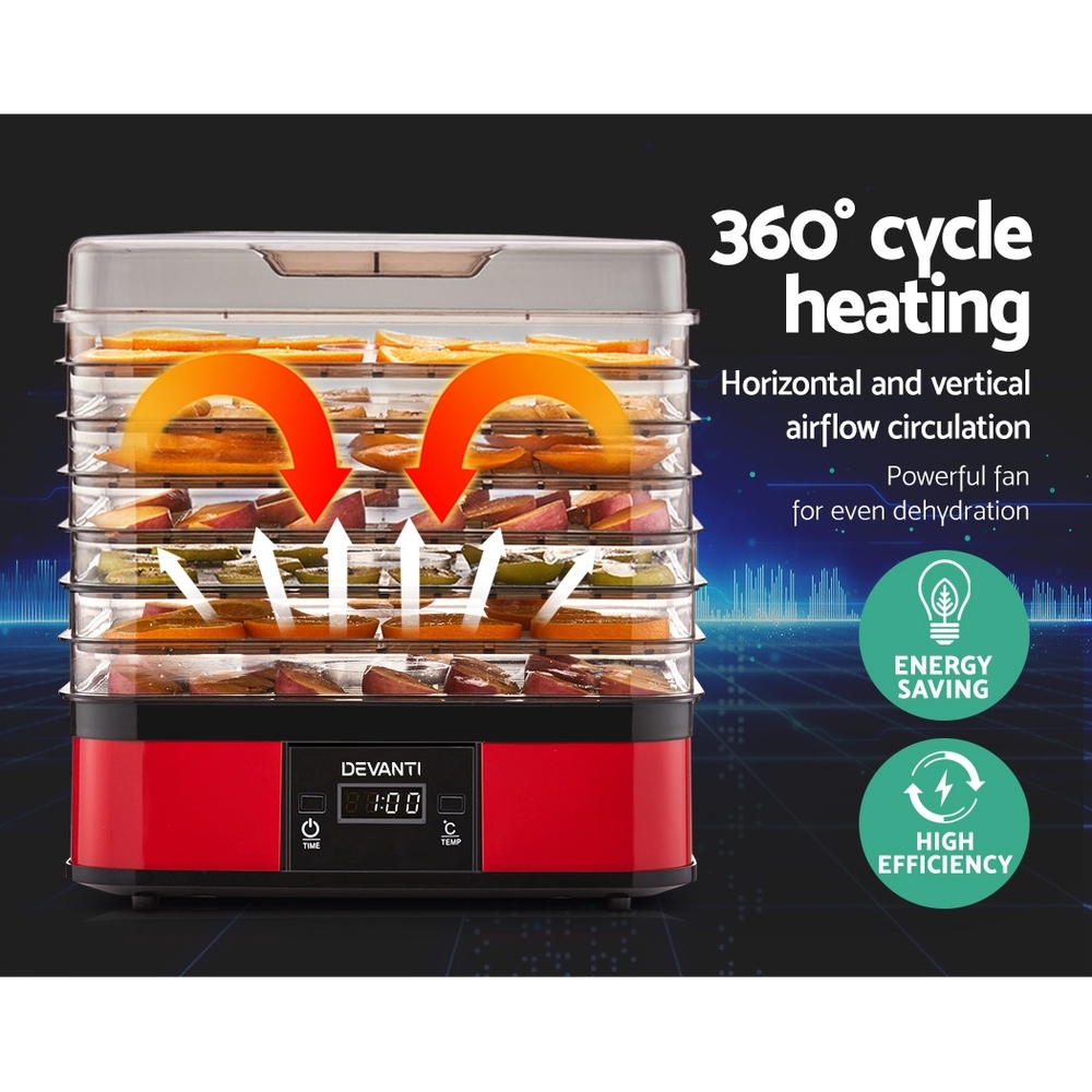 5 Star Chef Food Dehydrator with 7 Trays - Red