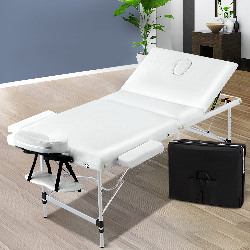 Zenses Massage Table 75cm Portable 3 Fold Aluminium Beauty Bed White