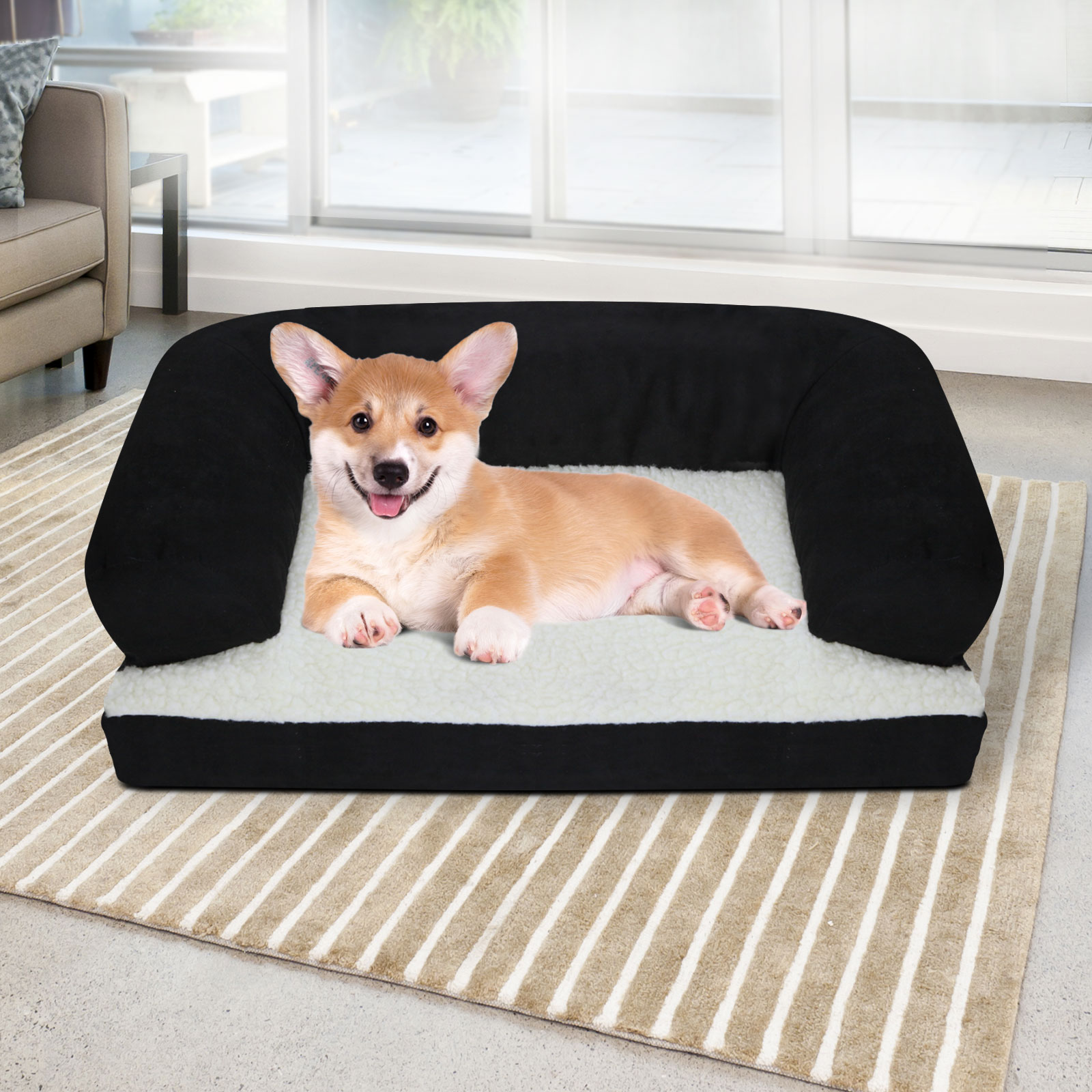 Medium Fleece Pet Dog Cat Bed - Black