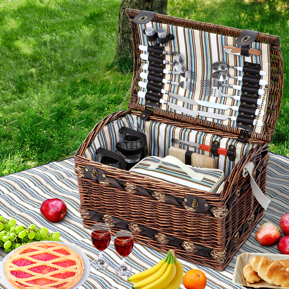 Alfresco 4 Person Picnic Basket Wicker Baskets Outdoor Insulated T