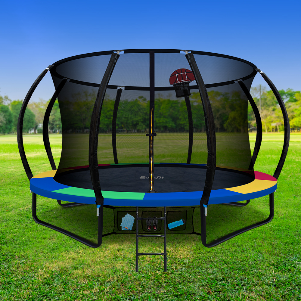 Everfit 12FT Trampoline With Basketball Hoop Rainbow