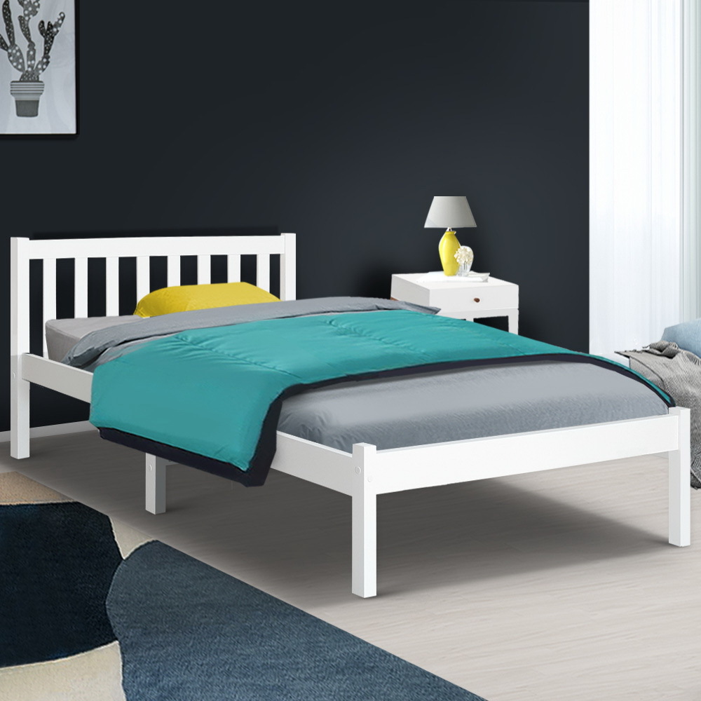 white wooden bed frame king