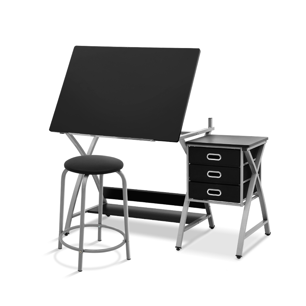 Drafting Table Tiltable Drawing Desk Reclining Tabletop Combo Set