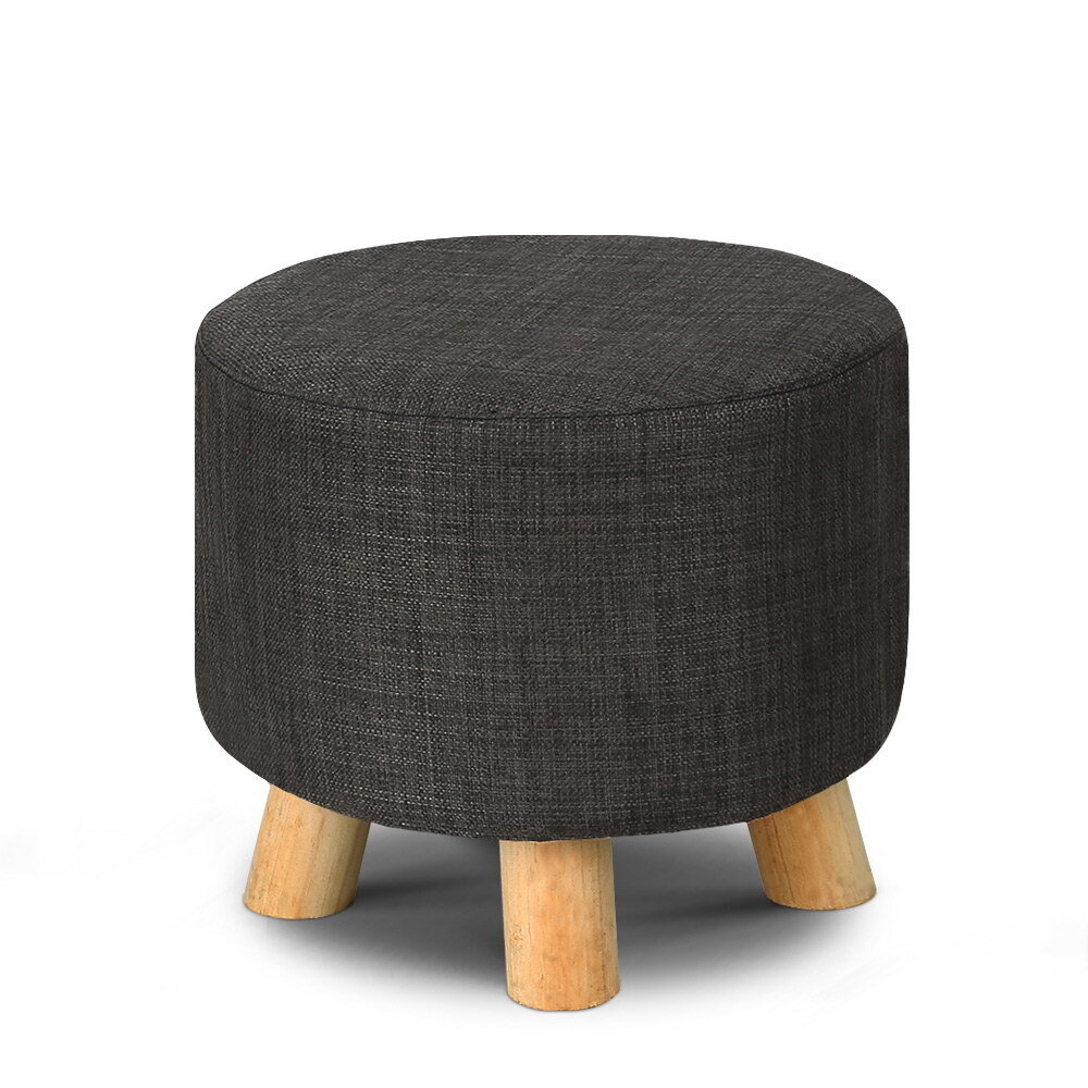 Artiss Pine Wood Round Ottoman Foot Stool Charcoal