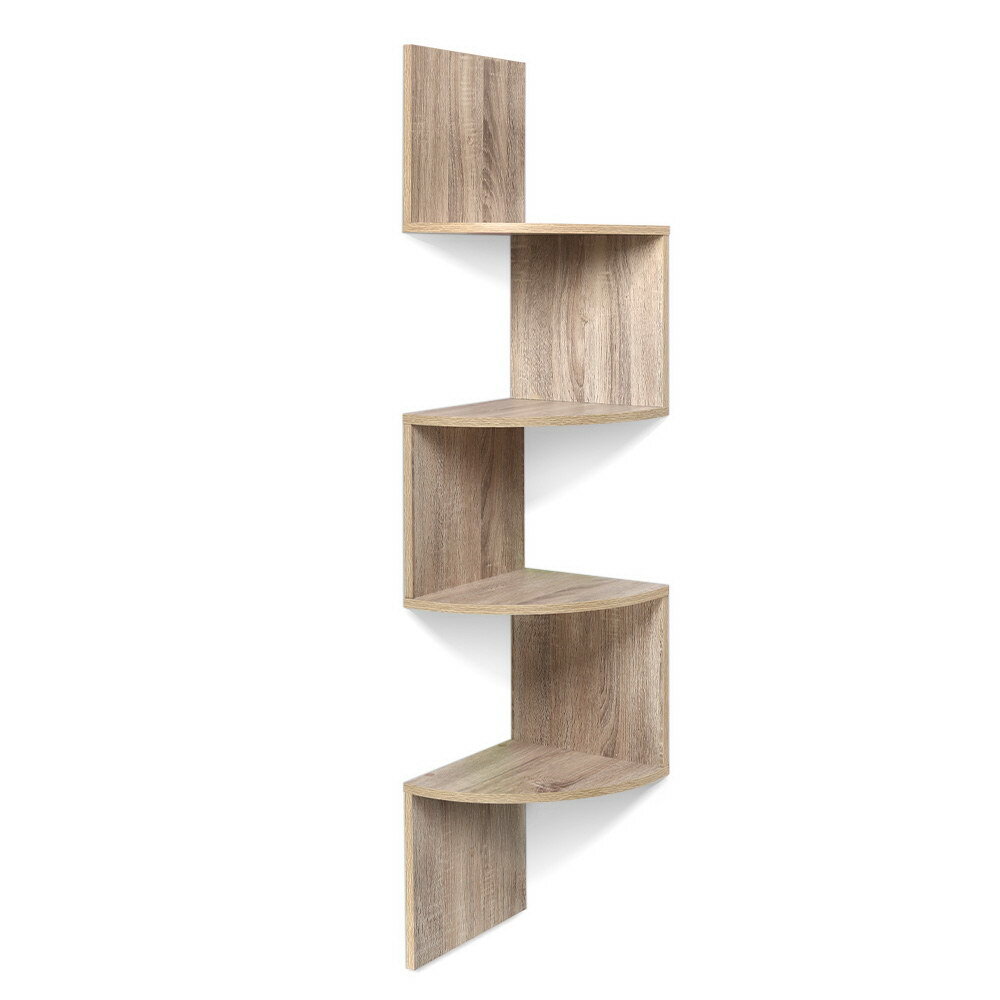 Artiss 4 Tier Zig Zag Corner Wall Display Shelf Floating Oak