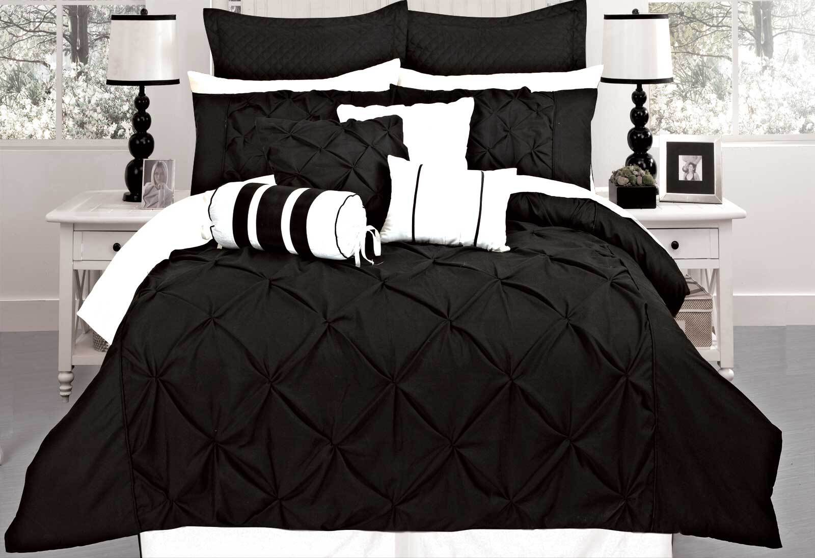 Queen Size Black Diamond Pintuck Quilt Cover Set 3pcs