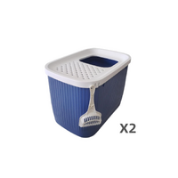  2 X YES4PETS XXL Top Entry Cat Litter Box No Mess Large Enclosed Covered Kitty Tray Dark Blue