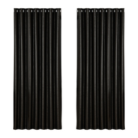 Artiss 2X Blockout Curtains Eyelet 240x230cm Black Shine