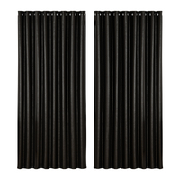 Artiss 2X Blockout Curtains Eyelet 300x230cm Black Shine