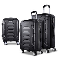 Wanderlite 3pc Luggage Trolley Travel Suitcase Set TSA Hard Case Lightweight Black