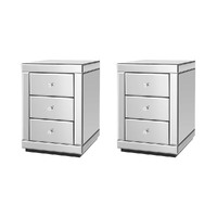 Artiss Set of 2 Bedside Table 3 Drawers Mirrored Glass - PRESIA Silver