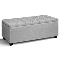 Artiss Storage Ottoman Blanket Box 97cm Button Linen Grey