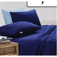 Elan Linen 100% Egyptian Cotton Vintage Washed 500TC Navy Blue Double Bed Sheets Set