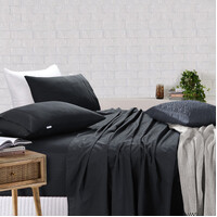 Elan Linen 100% Egyptian Cotton Vintage Washed 500TC Charcoal Queen Bed Sheets Set