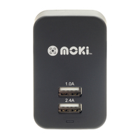 MOKI Dual USB Wall Charger Black