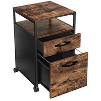 File Cabinet with 2 Drawers, Wheels and Open Compartment Rustic Brown and Black