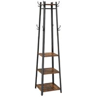 Coat Rack with 3 Shelves with Hooks Rustic Brown and Black