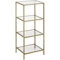 VASAGLE Storage Shelf 4-Tier Tempered Glass Gold