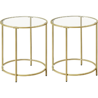 VASAGLE Round Side Tables Set of 2 Tempered Glass with Steel Frame Gold