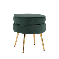 Ottoman Foot Stool Velvet Fabric Metal Leg Round GREEN