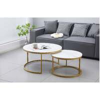 Nesting Style Coffee Table - White on Champagne Gold - 80cm/60cm