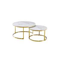 Nesting Style Coffee Table - White on Gold Stainless Steel - 80cm/60cm