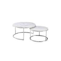 Nesting Style Coffee Table - White on Silver Stainless Steel - 80cm/60cm