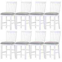 Laelia Tall Bar Chair Stool Set of 8 Solid Acacia Wood Coastal Furniture - White