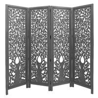 Life Dig 4 Panel Room Divider Screen Privacy Shoji Timber Wood Stand - Dark Grey