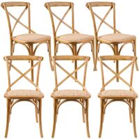 Aster Crossback Dining Chair Set of 6 Solid Birch Timber Wood Ratan Seat - Oak