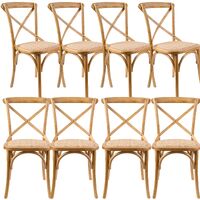 Aster Crossback Dining Chair Set of 8 Solid Birch Timber Wood Ratan Seat - Oak