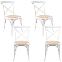 Aster Crossback Dining Chair Set of 4 Solid Birch Timber Wood Ratan Seat - White