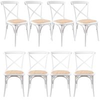 Aster Crossback Dining Chair Set of 8 Solid Birch Timber Wood Ratan Seat - White