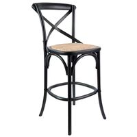 Aster Crossback Bar Stools Dining Chair Solid Birch Timber Rattan Seat - Black