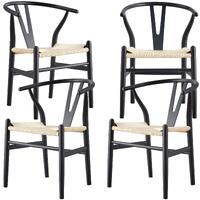 Anemone  Set of 4 Wishbone Dining Chair Beech Timber Replica Hans Wenger - Black