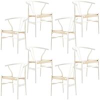 Anemone  Set of 8 Wishbone Dining Chair Beech Timber Replica Hans Wenger - White