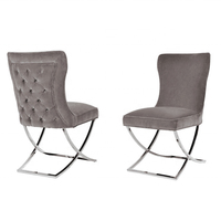 2X Dining Chair Grey Fabric Upholstery Beautiful Quilting Shiny Silver Colour Legs