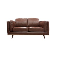 2 Seater Faux Leather Sofa Brown Modern Lounge Set for Living Room Couch with Wooden Frame