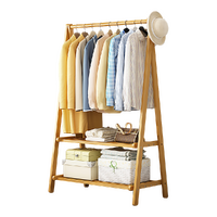 Portable Clothes Rack Coat Garment Stand Bamboo Rail Hanger Airer Closet