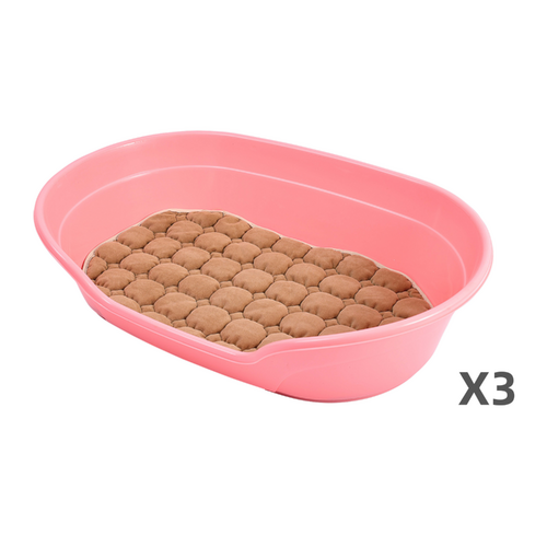 YES4PETS 3x Pet Bed Medium Plastic Dog Bedding Sleeping Resting Washable Basket Pink