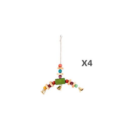 YES4PETS 4 X Bird Toy Hanging Pine w Bells 20x26cm Parrot Budgies Canaries Cockatiels Parakeet