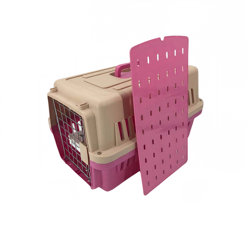 YES4PETS Medium Dog Cat Crate Pet Carrier Airline Cage With Bowl & Tray-Pink