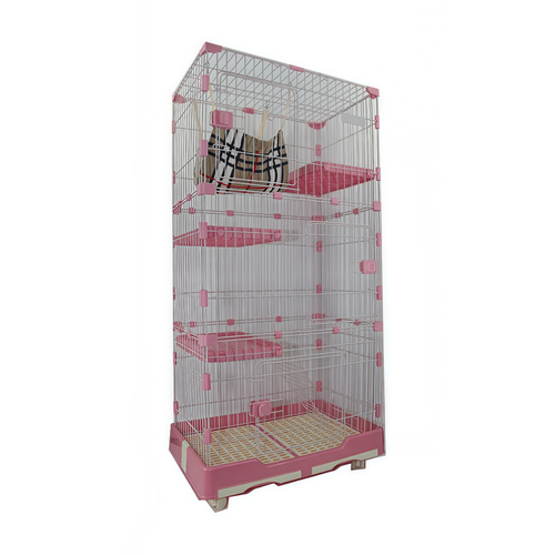 YES4PETS 179 cm Pink Pet 4 Level Cat Cage House With Litter Tray & Wheel 82x57x179 CM