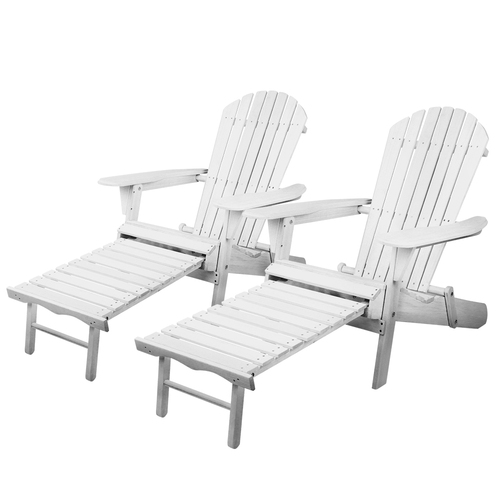 Gardeon 2PC Adirondack Outdoor Chairs Wood Foldable Sun Lounge Patio Furniture