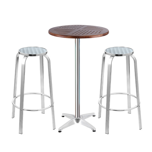 Gardeon 3-Piece Outdoor Bar Set Bistro Table Stools Adjustable Wooden Cafe