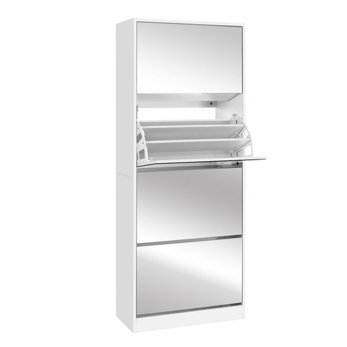 Artiss Shoe Rack Cabinet Mirror 60 Pairs White Rira