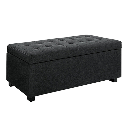 Artiss Storage Ottoman Blanket Box 97cm Linen Charcoal