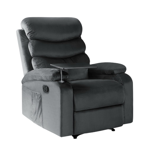 Artiss Recliner Chair Armchair Lounge Sofa Chairs Couch Velvet Grey Tray Table